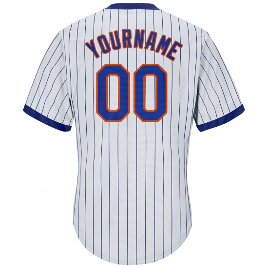 Custom White Royal Strip Royal-Orange Authentic Throwback Rib-Knit Baseball Jersey Shirt