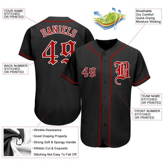 Custom Black Red-White Authentic Baseball Jersey