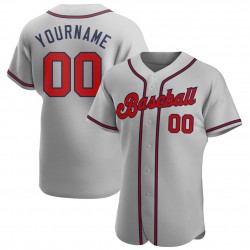 Custom Gray Red-Navy Authentic Baseball Jersey