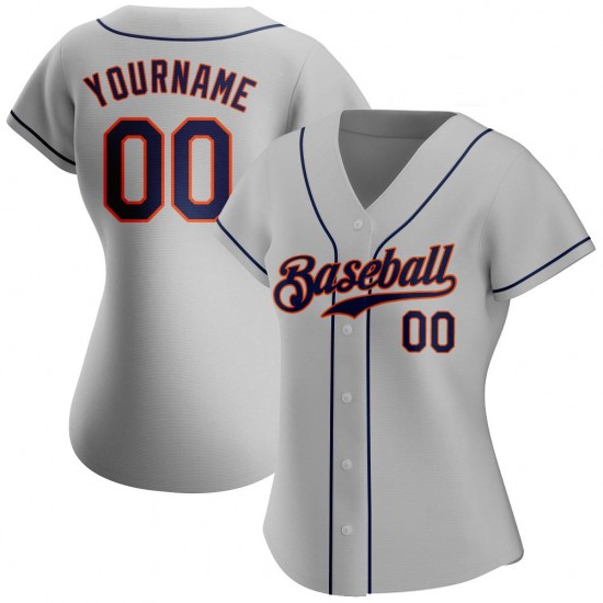 Custom Gray Navy-Orange Authentic Baseball Jersey