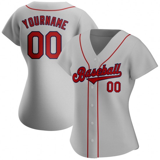 Custom Gray Red-Navy Authentic Baseball Jersey