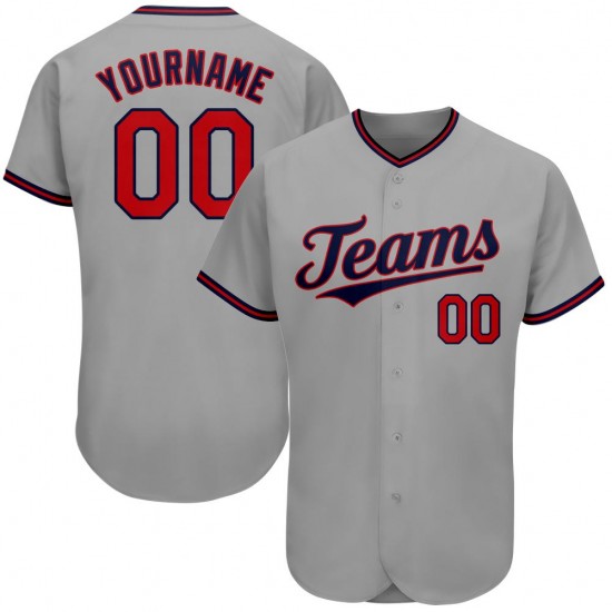 Custom Gray Red-Navy Authentic Baseball Jersey