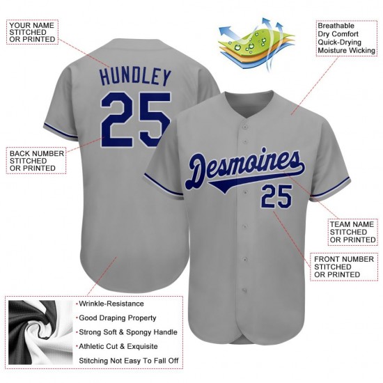 Custom Gray Royal-White Authentic Baseball Jersey