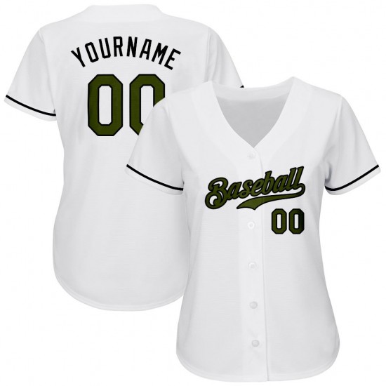 Custom White Olive-Black Authentic Memorial Day Baseball Jersey