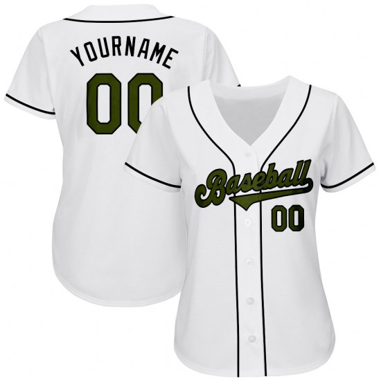 Custom White Olive-Black Authentic Memorial Day Baseball Jersey