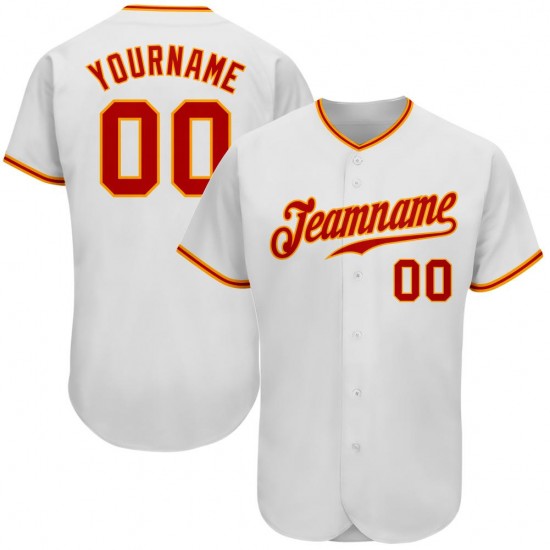 Custom White Red-Gold Authentic Baseball Jersey