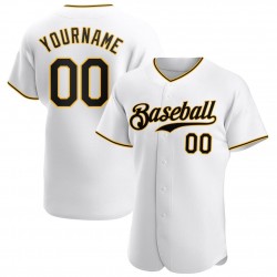 Custom White Black-Gold Authentic Baseball Jersey