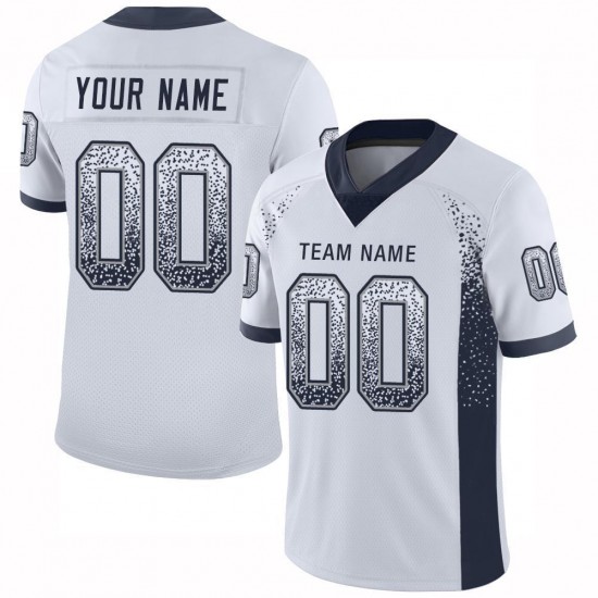 Custom White Navy-Gray Mesh Drift Fashion Football Jersey