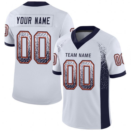 Custom White Navy-Orange Mesh Drift Fashion Football Jersey