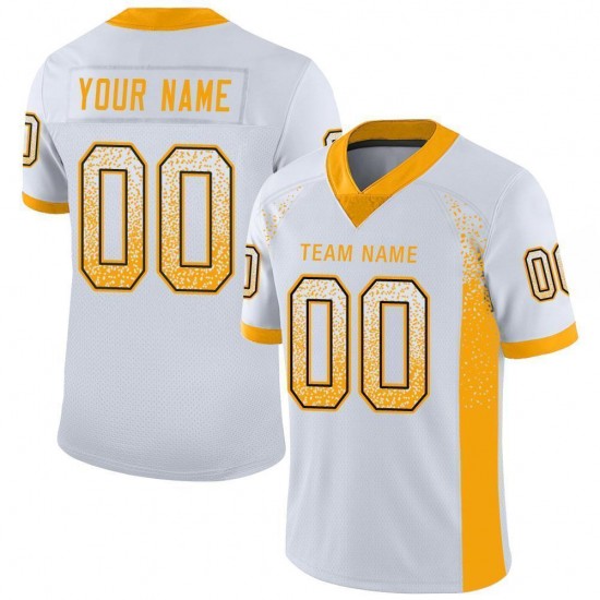 Custom White Gold-Black Mesh Drift Fashion Football Jersey