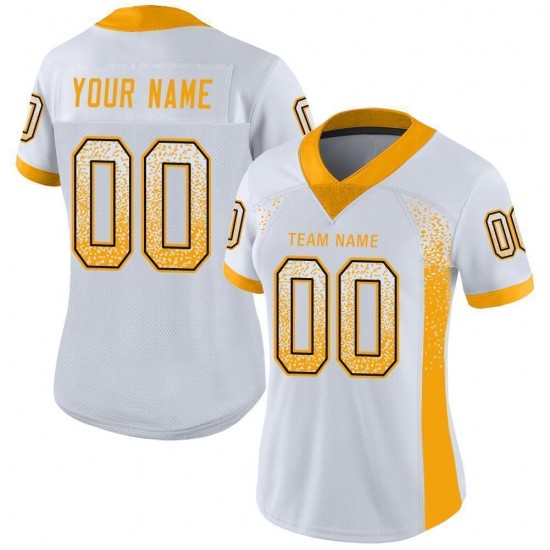 Custom White Gold-Black Mesh Drift Fashion Football Jersey