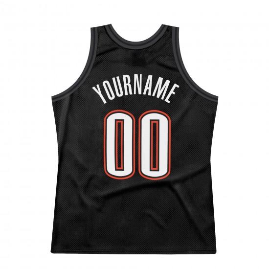 Custom Black White-Orange Authentic Throwback Basketball Jersey