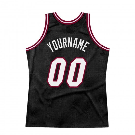 Custom Black White-Maroon Authentic Throwback Basketball Jersey