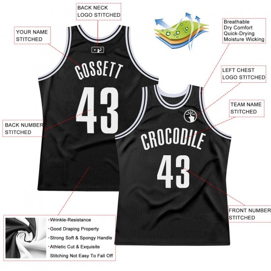 Custom Black White Authentic Throwback Basketball Jersey