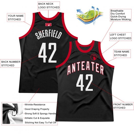 Custom Black White-Red Authentic Throwback Basketball Jersey