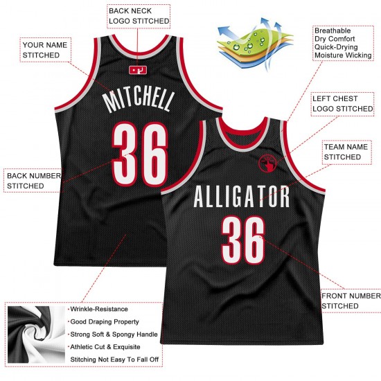 Custom Black White-Red Authentic Throwback Basketball Jersey