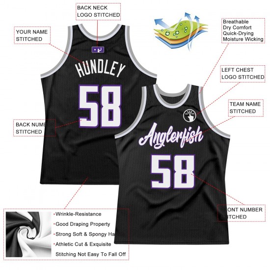 Custom Black White-Purple Authentic Throwback Basketball Jersey