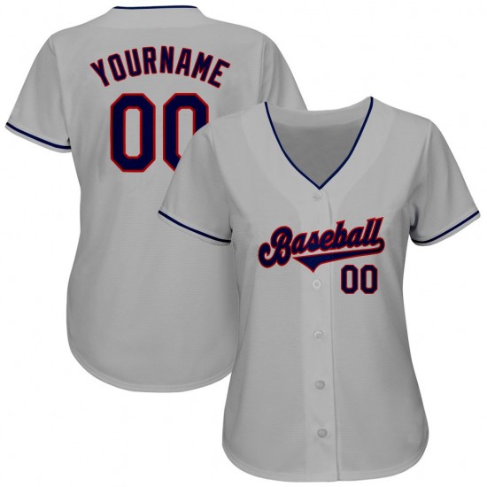 Custom Gray Navy-Red Authentic Baseball Jersey