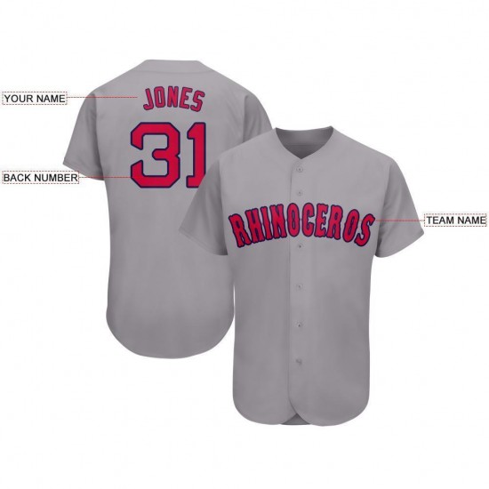 Custom Gray Red-Navy Baseball Jersey