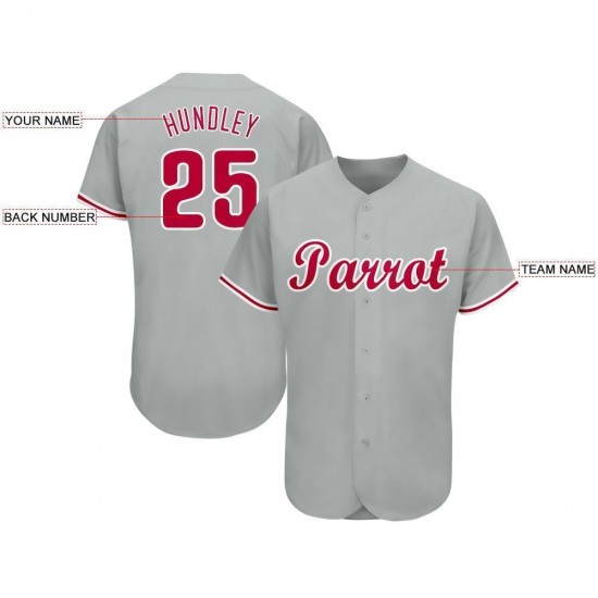 Custom Gray Red-White Baseball Jersey