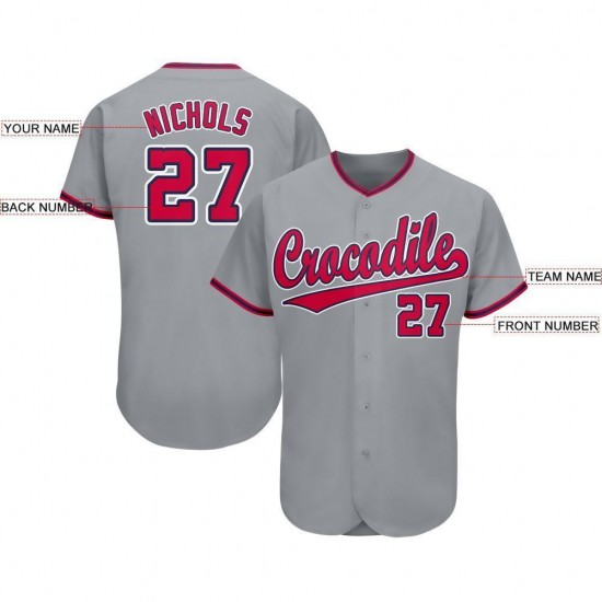 Custom Gray Red-Navy Baseball Jersey