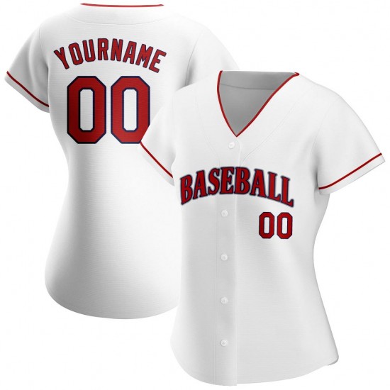 Custom White Red-Navy Authentic Baseball Jersey