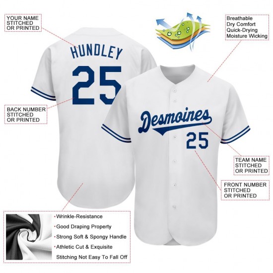 Custom White Royal Authentic Baseball Jersey