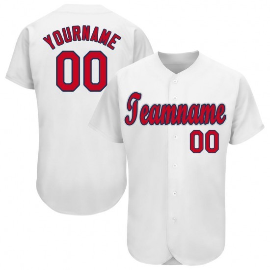 Custom White Red-Navy Baseball Jersey