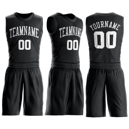 Custom Black White Round Neck Suit Basketball Jersey