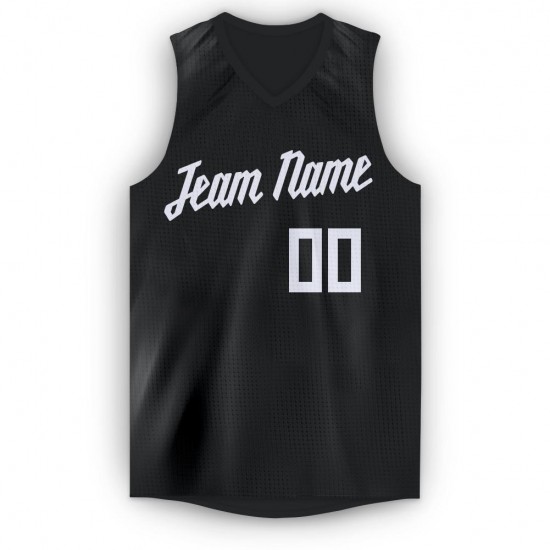 Custom Black White V-Neck Basketball Jersey